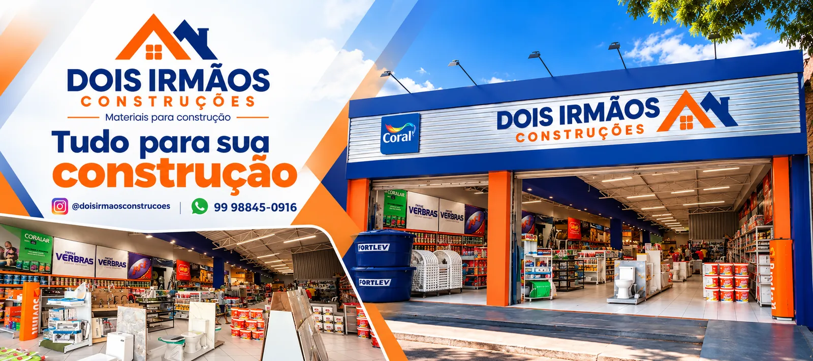 Fachada da Dois Irmãos Construções em Caxias-MA: tudo para sua construção, WhatsApp (99) 98845-0916