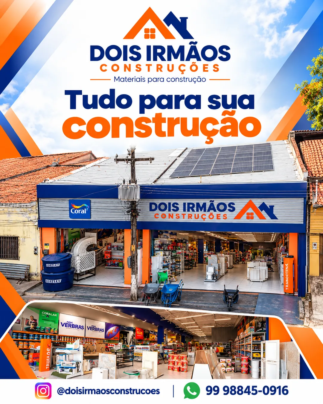 Tudo para sua construção na Dois Irmãos Construções, com WhatsApp (99) 98845-0916 e Instagram @doisirmaosconstrucoes